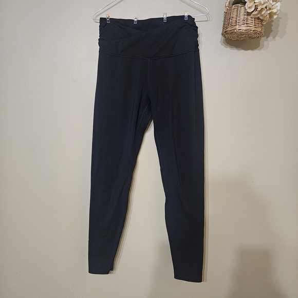 Ododos Black Full Length Yoga Leggings  Cross Waistband Ruched Sides Size L - Picture 1 of 5